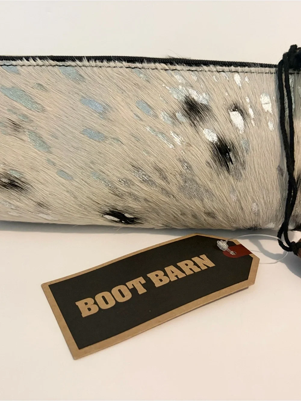 Boot Barn Cowhide Cosmetic Bag NWT Hair on Hide Metallic Silver Makeup Pouch